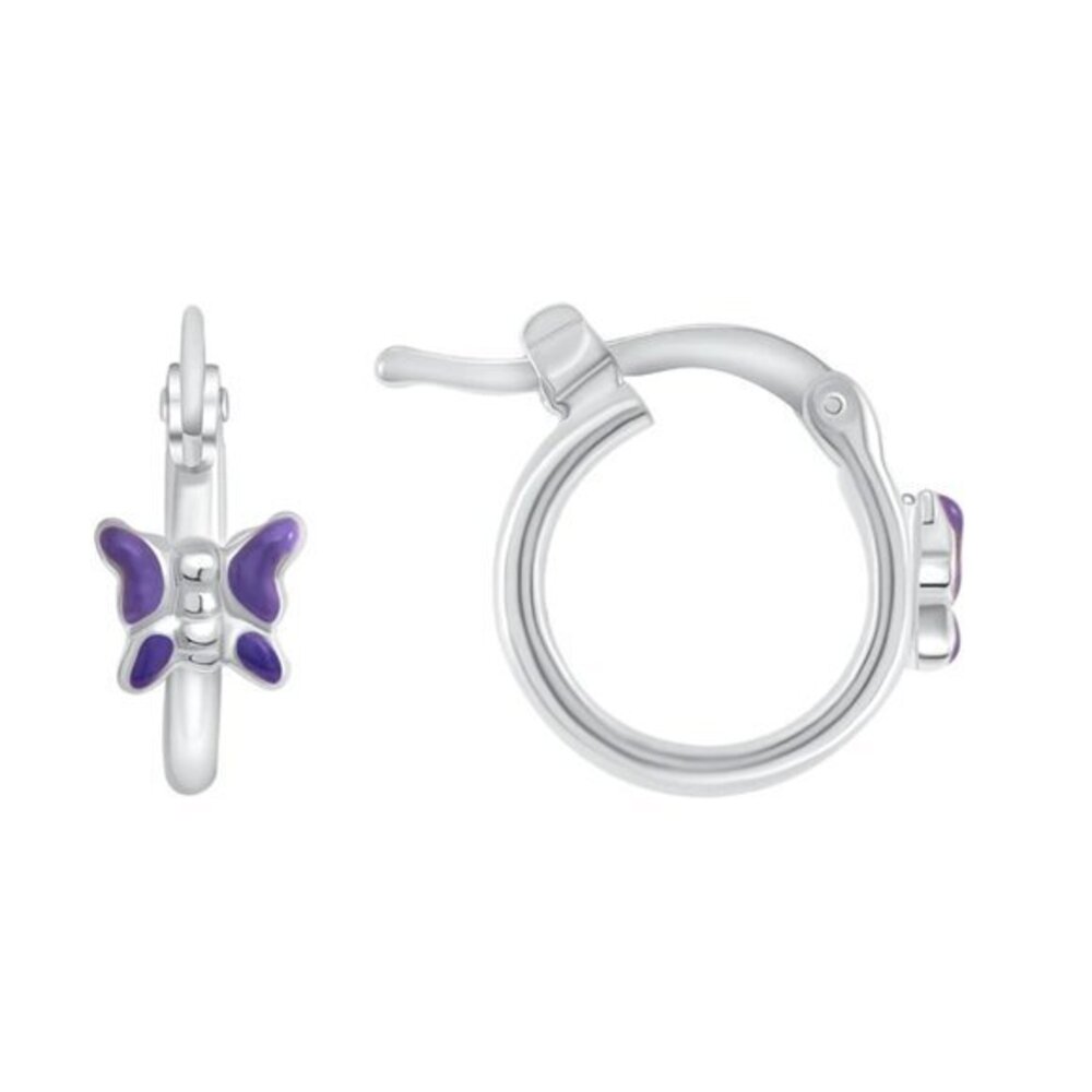 10mm Kids New Sterling Silver Purple Butterfly Earrings